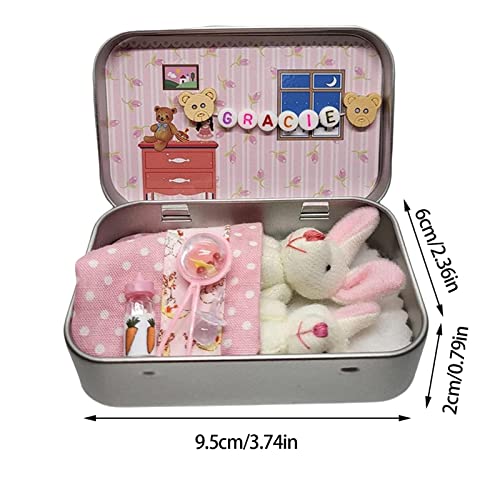 1 mini coelhinho pelúcia em uma lata, mini coelho pelúcia com bolso, coelho pelúcia macio em uma cai