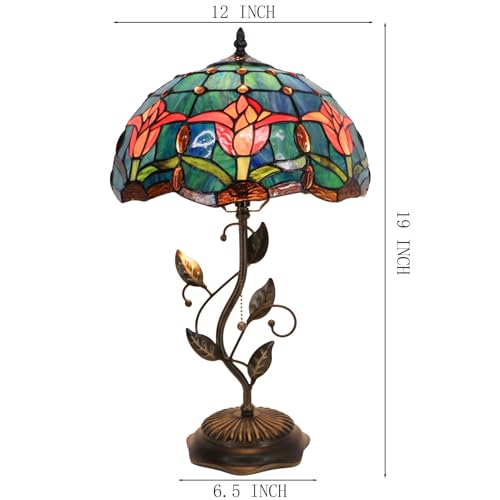 Image of Tiffany Table Lamp Stained Glass Bedside Reading Light W12H19 inch