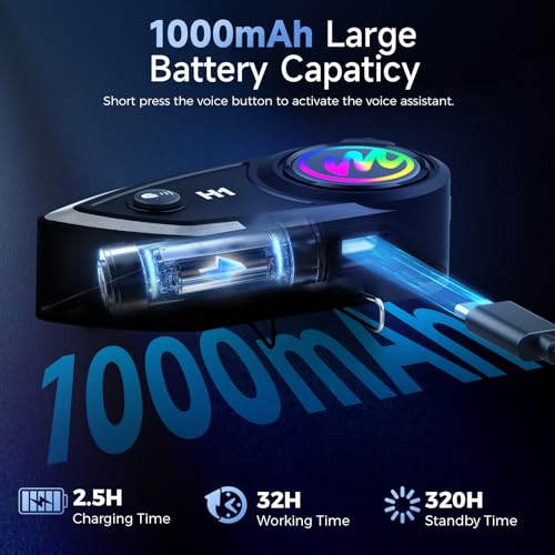 Moman Intercomunicador Casco Moto, H1 2 Piezas Auriculares Sistema de Comunicación Inalámbrica 5.0 Manos Libres con Reducción de Ruido CVC Impermeable,Intercomunicador-Auriculares-Casco-Moto-Interfon