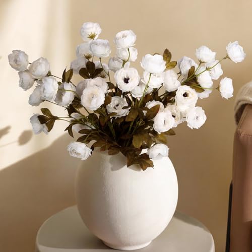 Zeyune 8 Stems Faux Peony Artificial Flowers, 28 Inch Long Stem Fake Silk Peonies, Vintage Creamy White Floral Branches with 6 Heads for Wedding Centerpiece, Tall Vase, Home Decor by Zeyune - Used condition - Image 6