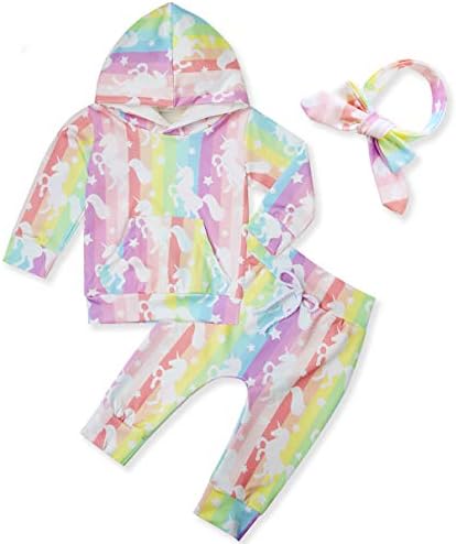 Fanient Baby Boy Girl Outfits Infant Unicorn Long Sleeve Sweatsuit Pants Headband Clothes Set 12-18M
