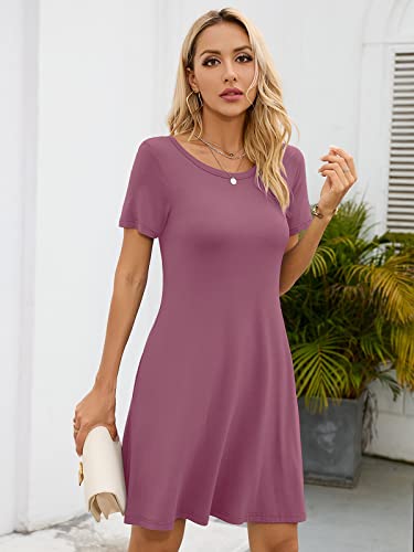 KORSIS Summer Dresses for Women Mauve 3X-Large Casual T Shirt Dress Short Sleeve Swing Flowy Ladies Beach Vacation Sundress with Pockets — view 2