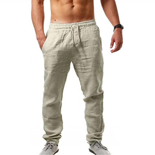 UNeedVog Calça masculina de linho respirável para o verão masculina casual cintura elástica calças p