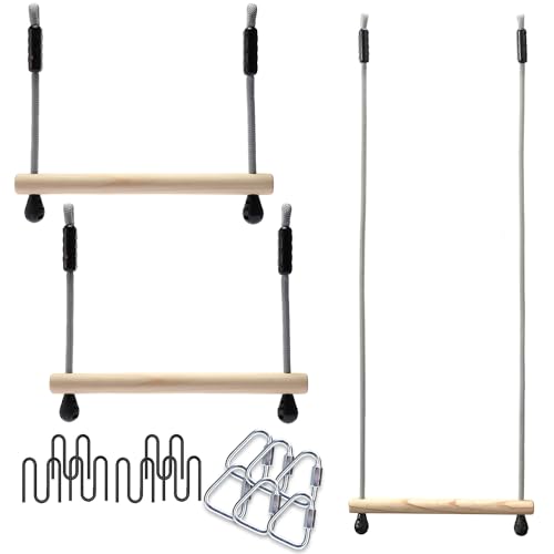 3 Wooden Monkey Bars Expansion Kit for Monkey Line & Gorilla Line Obstacle Courses - Includes Buckles, Carabiners, Durable & Easy Installation, Safe & Secure for Ninja Warrior Training (Grey)