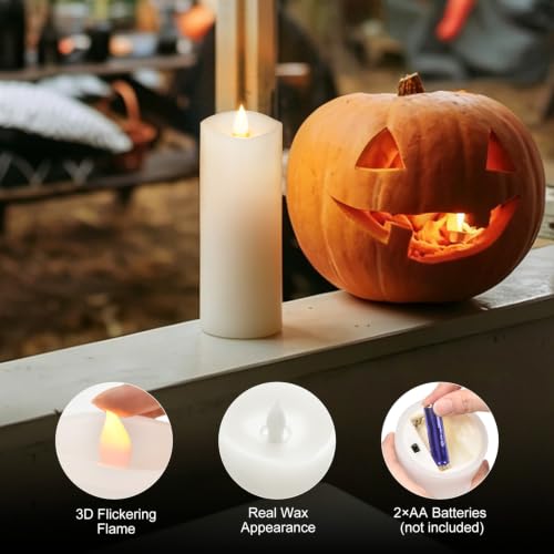 Image of 1PCS, 3 x 8 inches Flameless Candle with Remote Control, 3D Flickering Wick, Real Wax, Battery Candles,with Timer,Battery Powered Candles,for Holiday Home Decor,White
