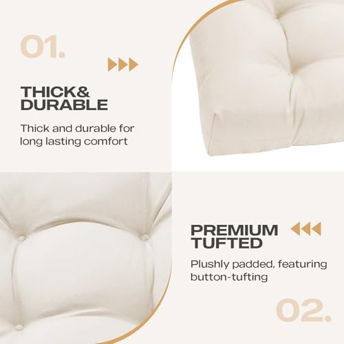 Wicker Chair Cushion, 3 Pieces Thickened Wicker Furniture Cushion, Waterproof Outdoor Loveseat Cushions for Patio Furniture Sofa Settee Couch, 1 Loveseat and 2 U-Shaped Cushions, Cream — view 5