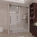 Halmuz 56-60" W x 76" H Frameless Sliding Shower Door,5/16"(8mm) Clear SGCC Tempered Glass Shower Door,Stainless Steel Hardware,Modern Shower Door w/Seal Strip for Waterproof,Black