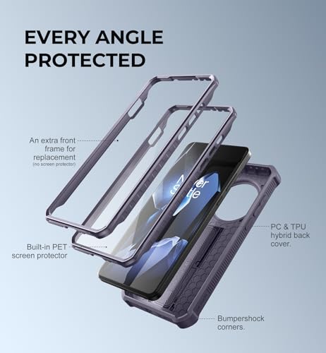 Image of Dexnor for OnePlus 13 Case, [2 Front Frame] [Built-in Screen Protector & Kickstand] [Work with Fingerprint ID] Heavy Duty Protection Shockproof Case for OnePlus 13 5G (2025), Phantom Purple