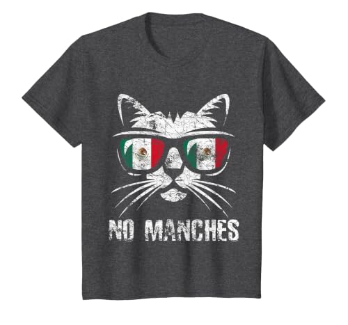 Mexico Flag Funny Cat Vintage No Manches Mexican Saying T-Shirt, Youth, Dark Heather Grey, Small