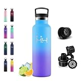 Motswedi Borraccia Termica 750 ml, 18/8 Acciaio Inox, Bottiglia Termica, Riutilizzabile, Borracce Termiche, a Prova di Perdita, Bottiglia acqua per Sport, Yoga, Palestra, Ufficio - Azzurro & Viola