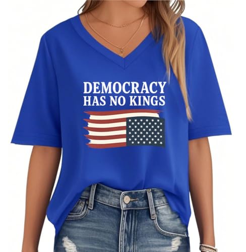 Democracy Has No Kings T-Shirt Democracy Has No Kings Shirt 8647 T-shirt con scollo a V Donna Uomo, Blu Zaffiro - V, S