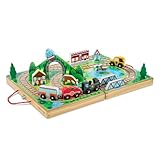 Enfant Melissa & Doug Chemin de fer à emmener partout, Mallette Train Bois, Camions, voitures et trains en bois, Jouet créatif pour enfants de 3 4 5 6 7 ans, Cadeau pour filles et garçons