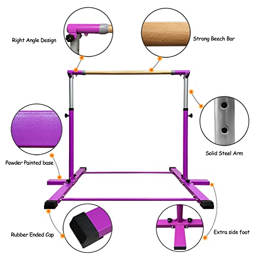 Glant Gymnastic Kip Bar,Horizontal Bar For Kids Girls Junior,3' To 5' Adjustable Height,Home Gym Equipment,Ideal For Indoor And Home Training,1-4 Levels,300Lbs Weight Capacity (Purple) #TOP4