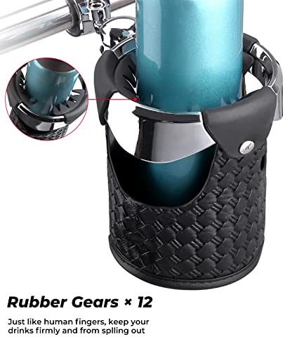 [Upgrade] Kemimoto Motorcycle Handlebar Cup Holders Motorcycle Leather Drink Holder With 360°Swivel Ball Mount For 7/8", 1", 1 1/4" Handlebars Compatible With Dyna Softail Touring Vulcan Vstar Scooter #TOP1