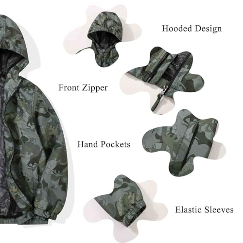 Image of SUNDAY ROSE Boys Windbreaker Jacket Hooded Lightweight Windroof Water-resistant Outdoor Coats for Kids