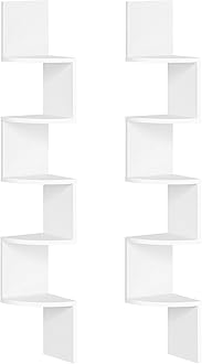 HOOBRO Corner Shelf Wall-Mounted, Set of 2 Floating Corner Shelves for Wall, 5-Tier Corner Bookshelves for Living Room, Bedroom, Bathroom, Home Office, White WT26BJP201