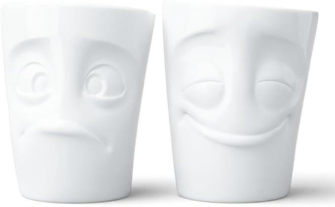 FIFTYEIGHT PRODUCTS / Tassen / Becher-Set Nr. 2, ohne Henkel „Vergnügt & Verdutzt“ (Porzellan, 2 x 350ml, Weiß, Made in Germany) FIFTYEIGHT PRODUCTS / Tassen / Becher-Set Nr. 2, ohne Henkel „Vergnügt & Verdutzt“ (Porzellan, 2 x 350ml, Weiß, Made in Germany)