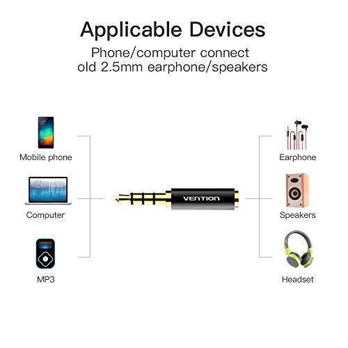 Vention 2 Pack 3.5Mm Male To 2.5Mm Female Audio Travel Adapter Gold Plated Aux Auxiliary Plug Splitter 3 Ring Jack Support Microphone Earphone (Black) (3.5Mm Male To 2.5Mm Female) #TOP5