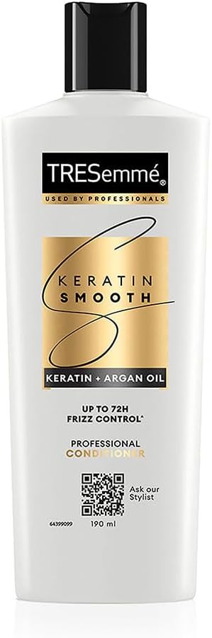 TRESemme Keratin Smooth Conditioner 190ml With Keratin Protein and Argan Oil | Salon-Like Smooth Hair | Up To 72H Frizz Control