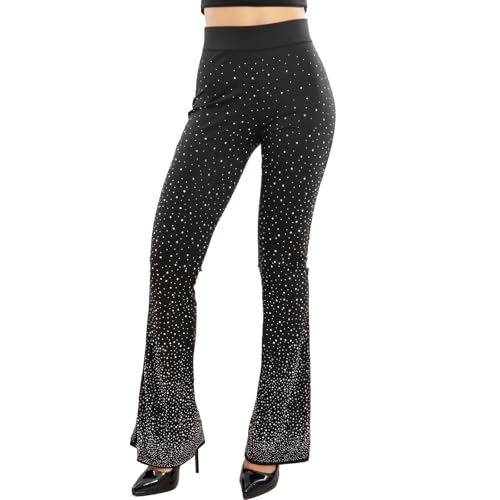 Campana cintura alta leggings mujer efecto moldeador pantalones pata elefante strass VI-137