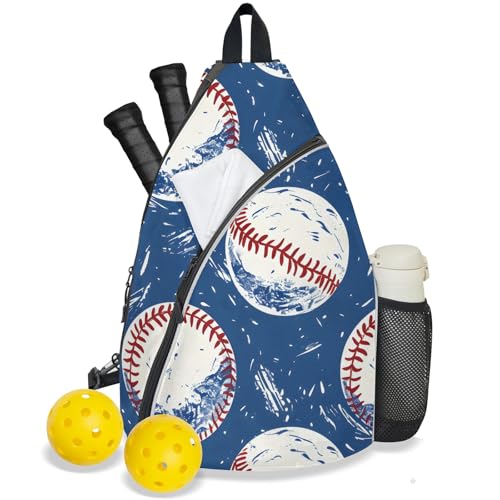 Mintoprints Baseball Pickleball Bag for Women Men, Sports Adjustable Crossbody Sling Backpack Hold Paddle Accessories
