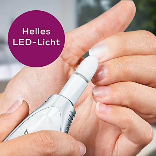 Beurer MP 41 Maniküre-/ Pediküreset, elektrische Nagelfeile mit 7 Aufsätzen, helles LED Licht, Nagelfräser für gepflegte Nägel, mit Aufbewahrungstasche, Nagelpflege für Hände und Füße, Weiß