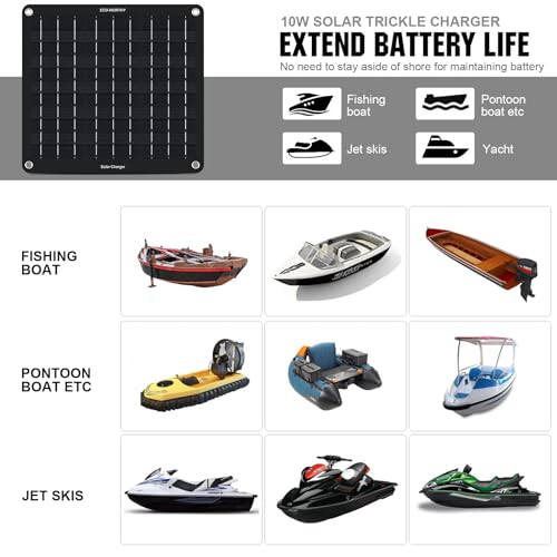 eco-worthy 10w solar car battery charger maintainer 12v waterproof portable solar trickle charger for car truck boat lawn mower rv trailer tractor atv utility vehicle battery