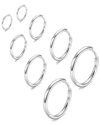 316L Surgical Stainless Steel Huggie Hoop Earrings 6mm 8mm 10mm 11mm 12mm 14mm Hypoallergenic Earrings Hoop Cartilage Helix Lobes Hinged Sleeper Earrings For Men Women
