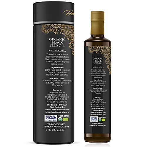 Herbal Wind Black Seed Oil: Cold Pressed Usda Organic Black Seed Oil Liquid - Turkish Nigella Sativa Black Cumin Seed Oil With Min. 2% Thymoquinone For Immune Support, Joint Health And More - 8 Fl Oz #TOP1