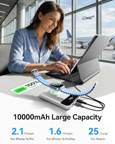 Image of for Magsafe Portable Charger, 10000mAh 22.5W Power Bank for iPhone 17 /16 /15 /14 /13 /12, Travel Essentials Wireless Magnetic Battery Pack Fast Charging for Apple Watch Ultra /11 /10 /9 /8 /7 /6 /SE,Pearl White