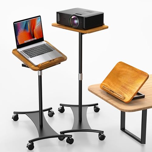 Image of NAMON Rolling Laptop Stand, 2 in 1 Dual-use Floor & Desktop, Adjustable Height from 16.5" to 51", with 4 Lockable Casters, Laptop Floor Stand Perfect for Home, Office, Study (Rubberwood Finish)
