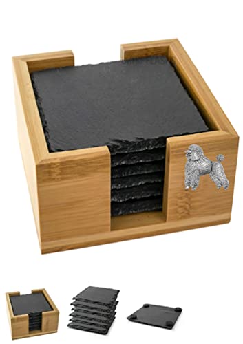 pp-d18 - Posavasos de pizarra cuadrada con diseño de perro caniche, 6 unidades, diseño de peltre Cover