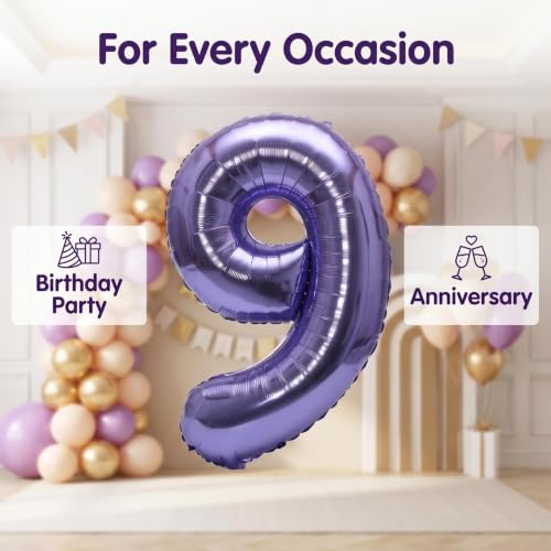 Image of YPSelected 32 Inch Large Foil Helium Number Balloon Birthday Wedding Party 0-9 (Purple, 9)