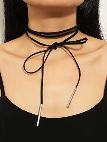 2PC Gothic Bow-knot Velvet Choker Necklace Sexy Long Wrap Rope Collar Tie Neck Chain Gothic Boho Velvet Choker4