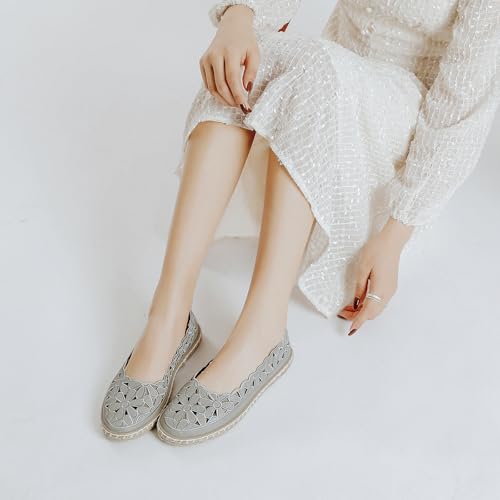 Image of HEAWISH Women's Ballet Flat Daisy Round Toe Dress Shoes Casual Slip On Rope Loafer