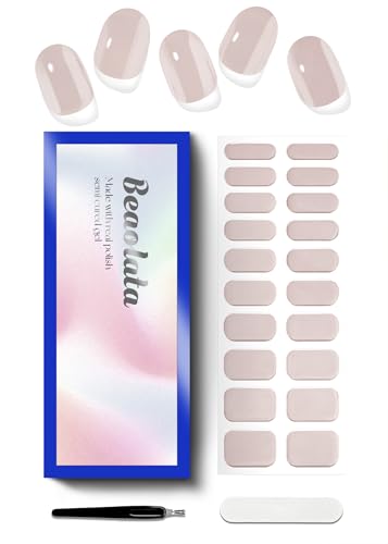 Beaolata Semi Cured Gel Nail Strips - UV Light Gel Nail Stickers - 20 Long Lasting Salon Quality Wraps (Paper White)