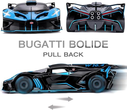 Image of 1:24 Bugatti Bolide Diecast Car Toy, Alloy Pull Back Model with Lights and Music, Realistic Toy Vehicle for Kids, Boys, Girls, Perfect Birthday (Blue)