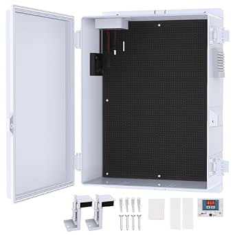Outdoor Waterproof Electrical Junction Box with Fan & Thermostat, ABS Plastic Enclosure (15.7" H x 11" L x 5.9" W)