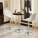 ARTETHYS Bar Table and Chairs Set of 3 Height Adjustable Round Black Pub Desk and 2 Swivel White Counter Height Barstools for Dining Room Home Kitchen Bistro