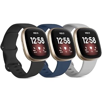 Pacote com 3 pulseiras de silicone para Fitbit Sense Fitbit Versa 3 pulseiras femininas e masculinas, clássicas pulseiras esportivas macias de substituição para relógio inteligente Fitbit Sense/Versa 3 (pequeno, preto/azul marinho/cinza)