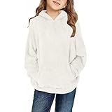 Girls Fuzzy Hoodies Sweatshirt Casual Fleece Long Sleeve Plain Pullover Tops Fall Fashion Sweater With Pockets 4-13 Years