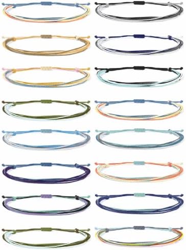 Roe Dolph 16 Pcs String Bracelets for Men Colorful Aesthetic Bracelets for Women Adjustable Surfer Wave Bracelets Pack Waterproof Handmade Ankle Bracelets Set Friendship Bracelets for Summer(Style B)