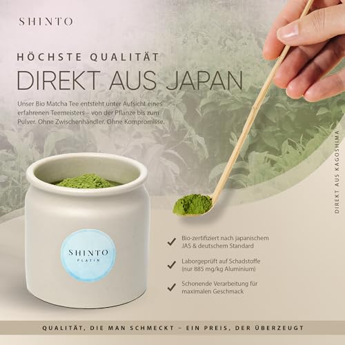 Bio Matcha Tee Shinto® Platin - Ceremonial Grüntee-Pulver - beschattet & handgepflückt - Direktimport aus Uji Japan - Nachfüllpackung 2x30g