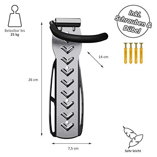 4 x WELLGRO Wand Fahrradhalter - Stahl Fahrrad Wandhalterung - Fahrrad Haken - Fahrradständer - Ständer - Farbe wählbar, Farbe:Silber