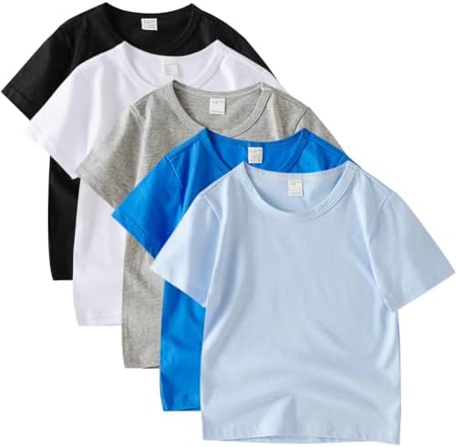 5 Pack Kids T-Shirt Cotton Short Sleeve Tee Shirts for Unisex Boy...