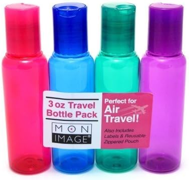Mon Image 3oz Air Travel Bottles 4 Count Assorted Colors by Mon Image