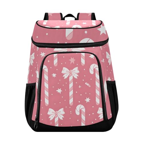 Candy Cane Bow Sugar Pink Xmas Cooler Backpack Cooler Insulated Leak Proof Lunch Backpack 36 Cans Waterproof Soft for Men Women Picnic Hiking Camping Beach