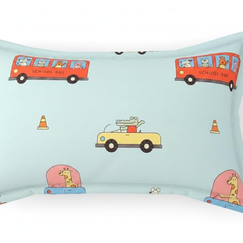 Image of Filymore Kids Car & Bus Theme Pillow Covers Set of 2, 17x27 Inch Sky Blue | Soft Microfiber Pillow Cases for Kids Room, Skin-Friendly & Breathable Decorative Cushion Covers