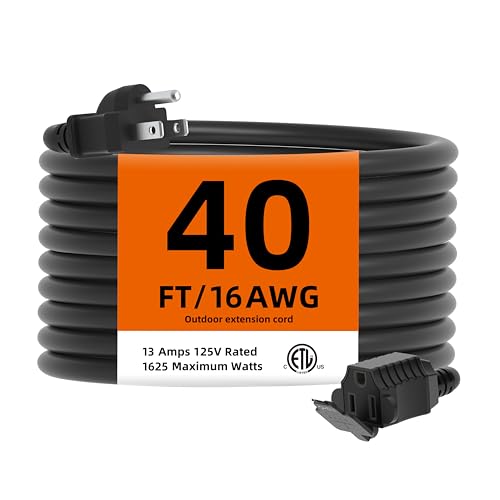 TiFFCOFiO Indoor Outdoor Extension Cord Waterproof, 40 Feet 3 Prong Power Cord for Home and Garden...