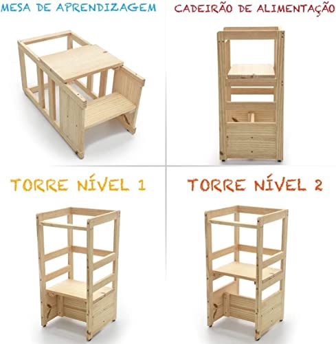 Torre De Aprendizagem Montessoriana 4x1 - Torre/Mesa/ Cadeira/Cadeirão - PINUS ou MDF